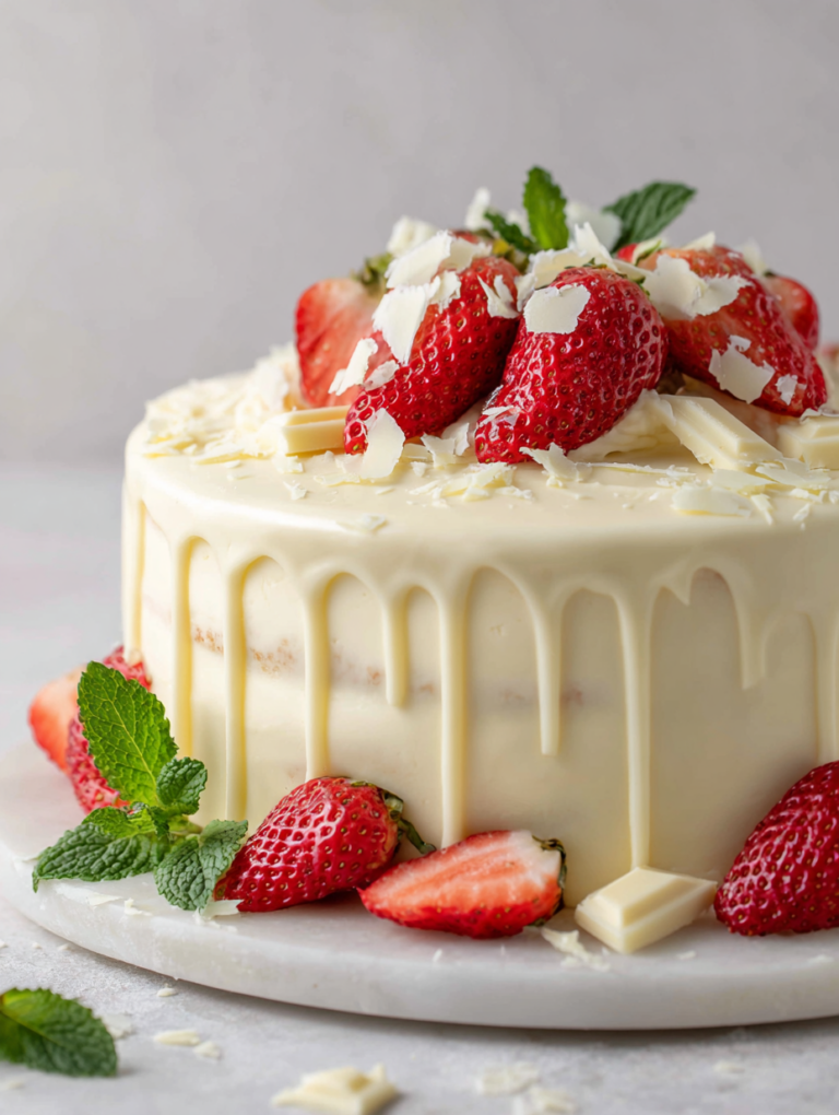 White Chocolate Strawberry Cake